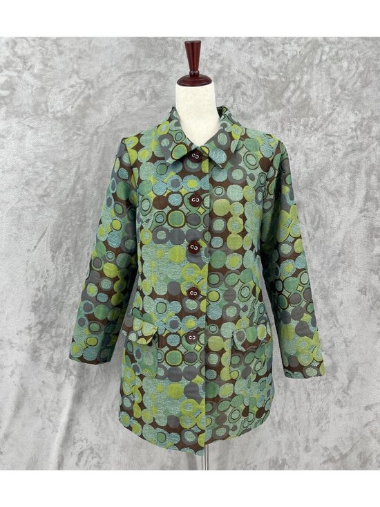 Vintage Jackets & Blazers - bentley a. Vintage Y2K Green Brown Geometric Brocade Coat USA Made